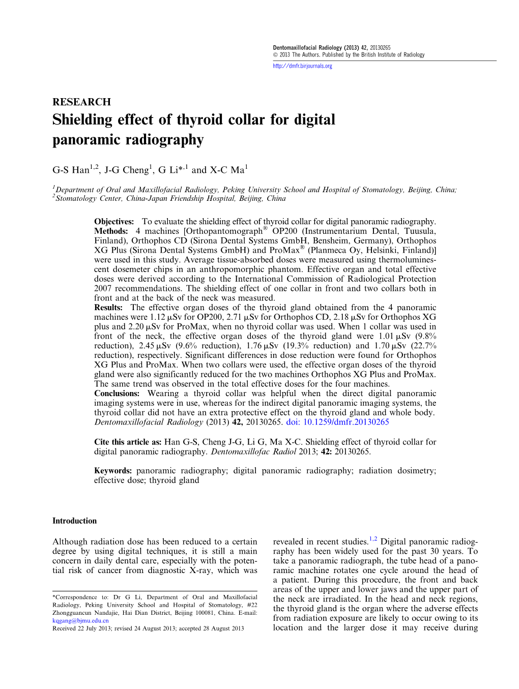 Shielding Effect of Thyroid Collar for Digital Panoramic Radiography