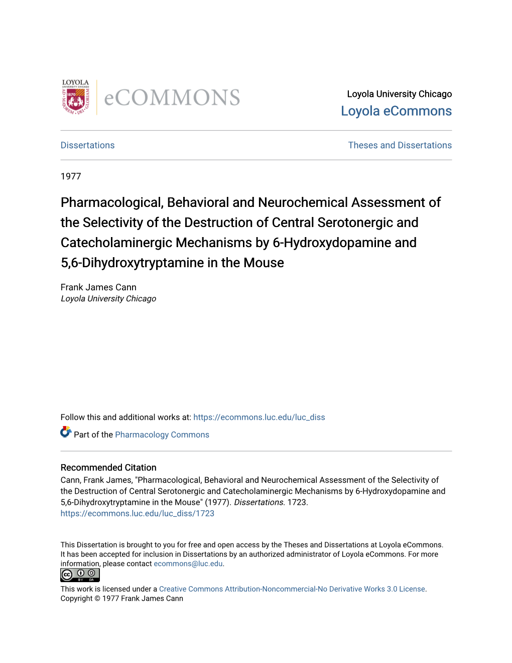 Pharmacological, Behavioral and Neurochemical Assessment of The