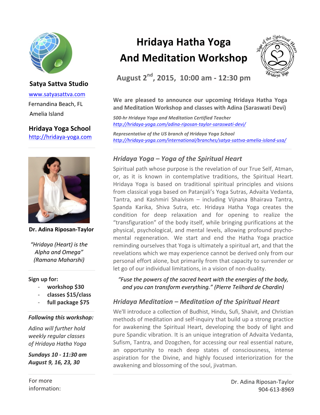 Hridaya Hatha Yoga and Meditation Workshop