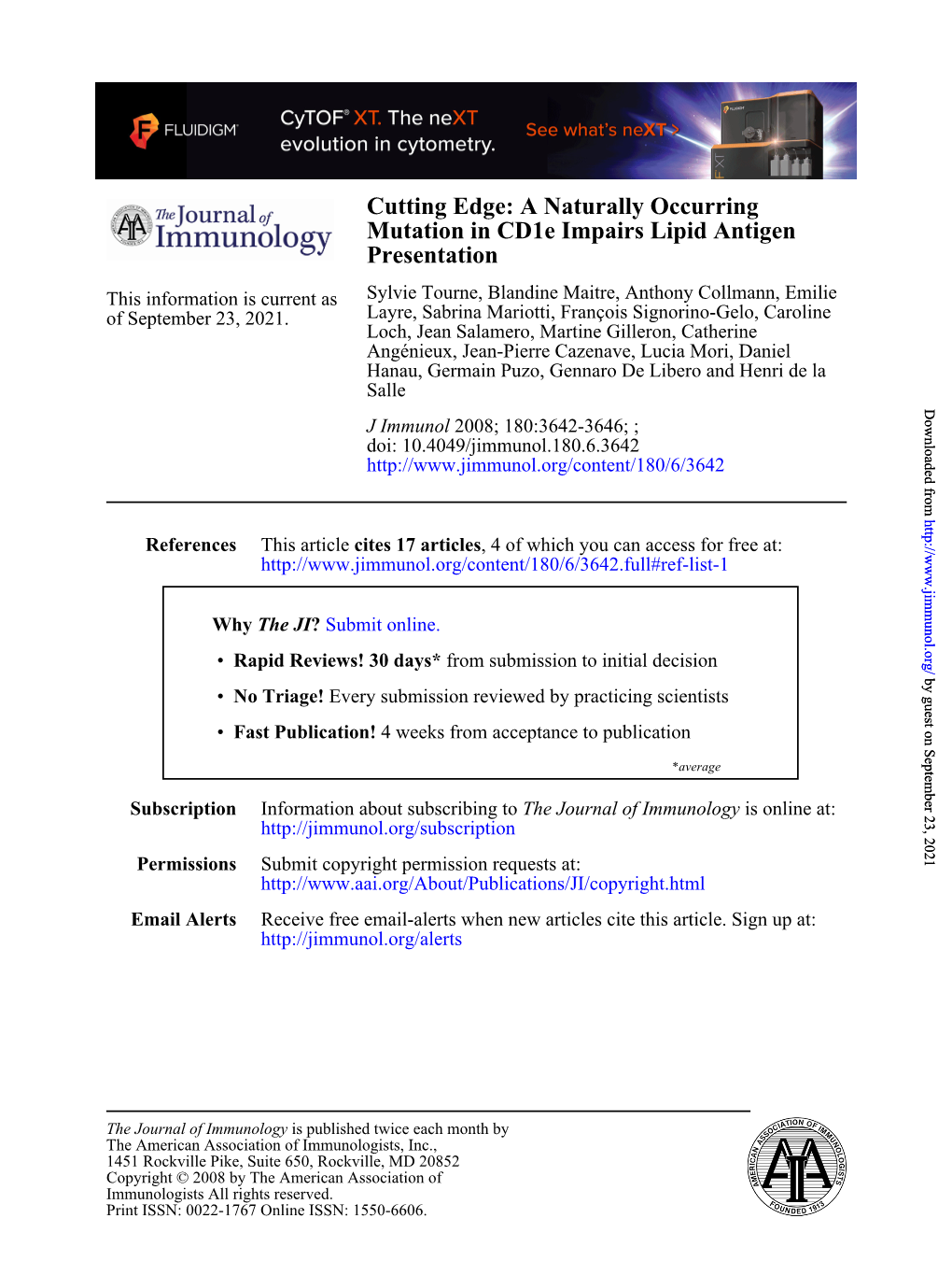 Presentation Mutation in Cd1e Impairs Lipid Antigen Cutting Edge