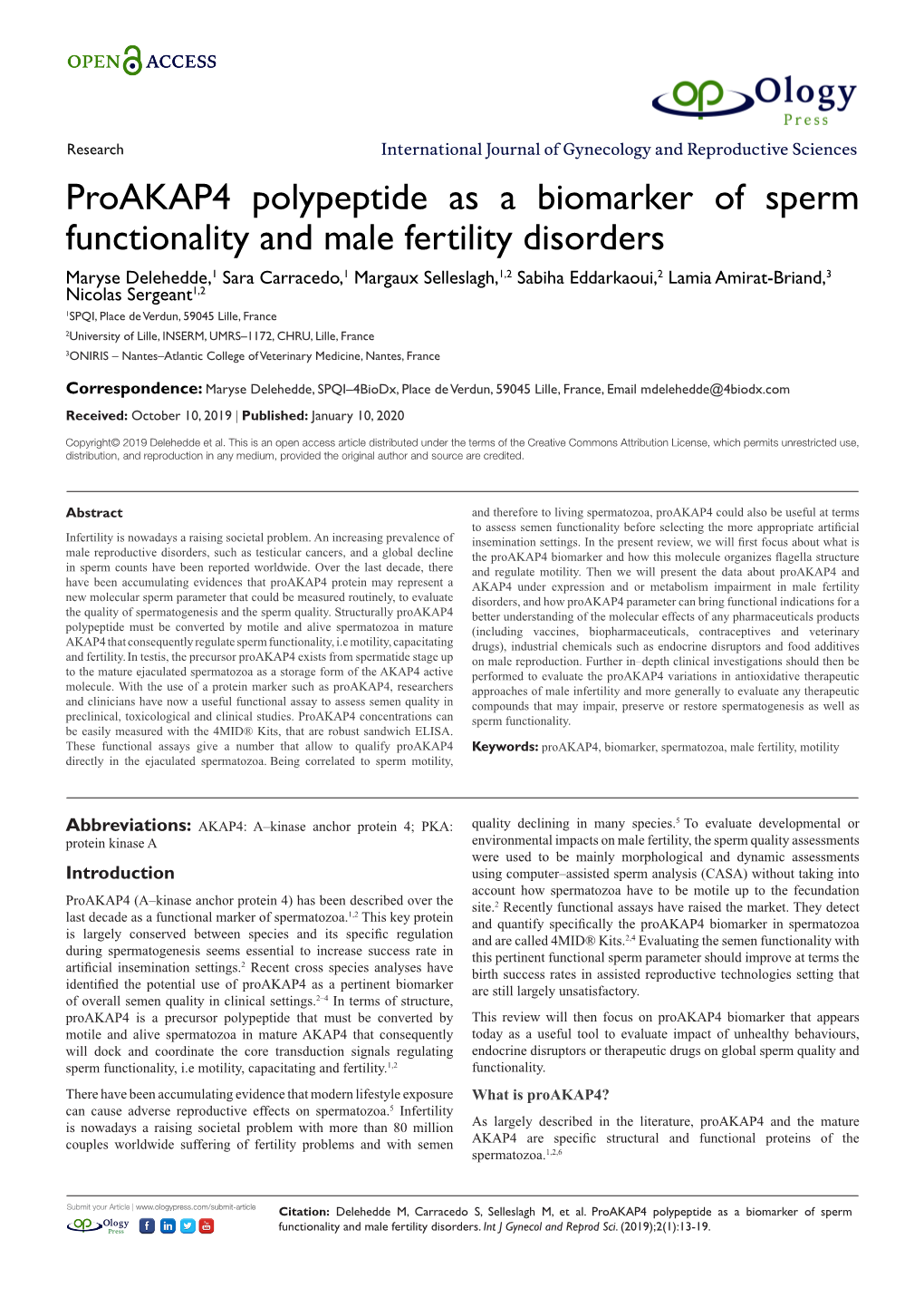 Proakap4 Polypeptide As a Biomarker of Sperm Functionality and Male