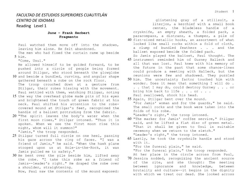 FACULTAD DE ESTUDIOS SUPERIORES CUAUTITLÁN CENTRO DE IDIOMAS Reading Level 1