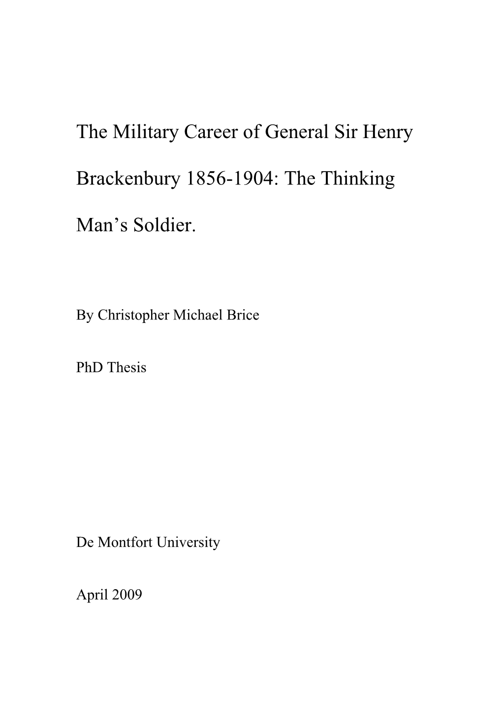 The Military Career of General Sir Henry Brackenbury 1856-1904