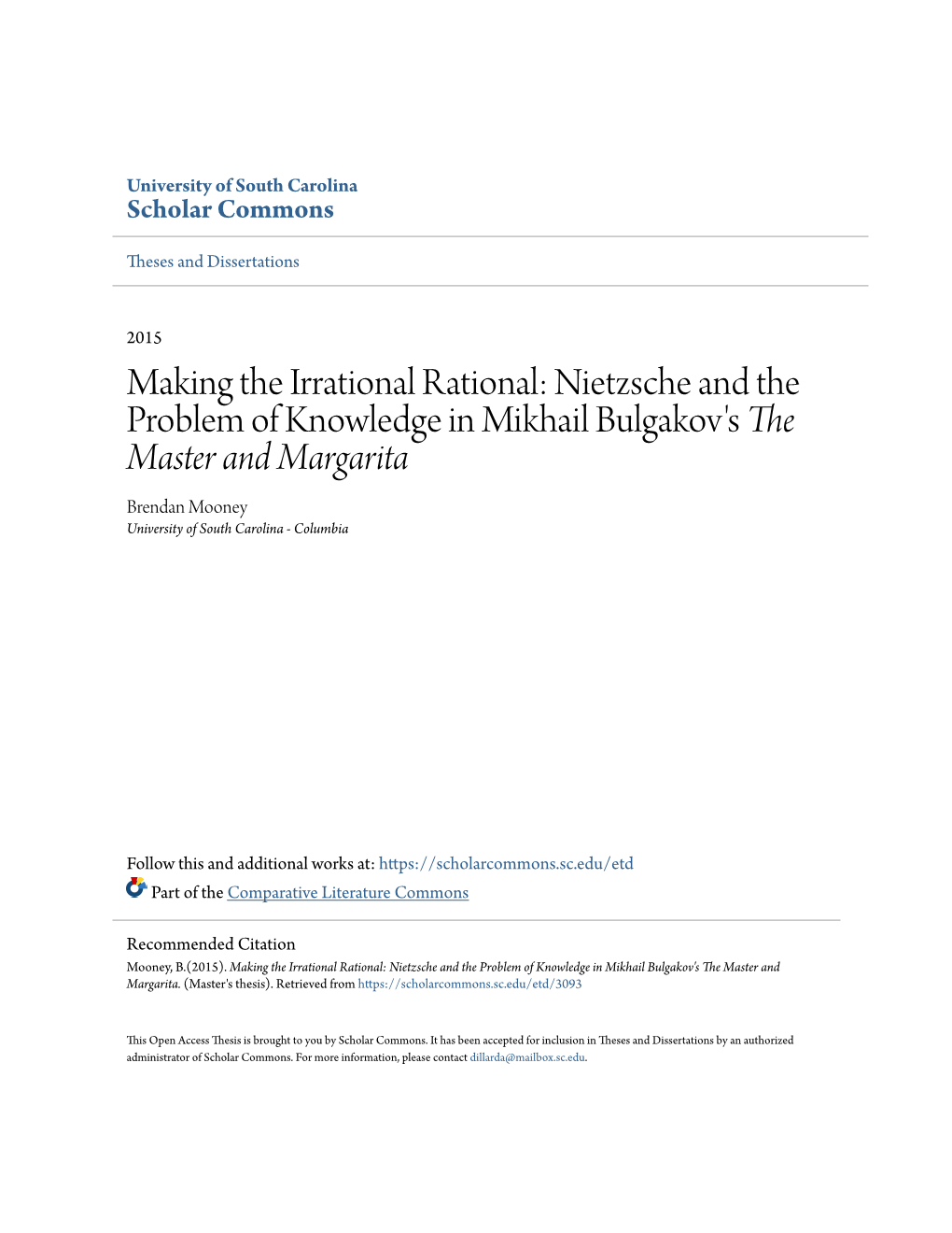 Making the Irrational Rational: Nietzsche and the Problem of Knowledge in Mikhail Bulgakov's