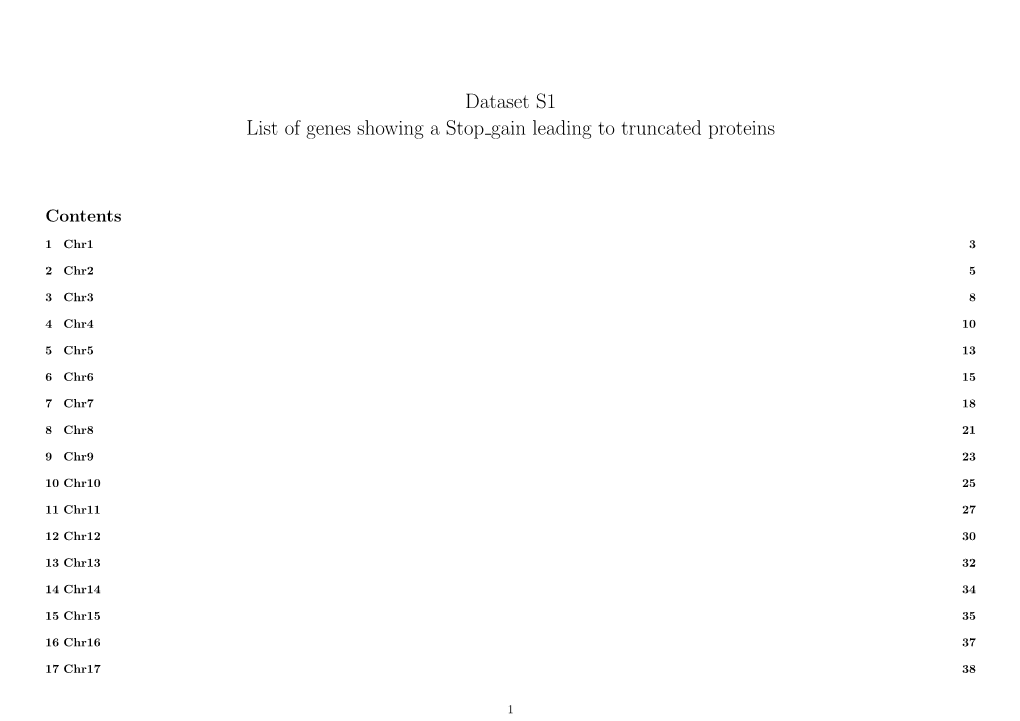 Dataset S1 List of Genes Showing a Stop Gain Leading to Truncated Proteins