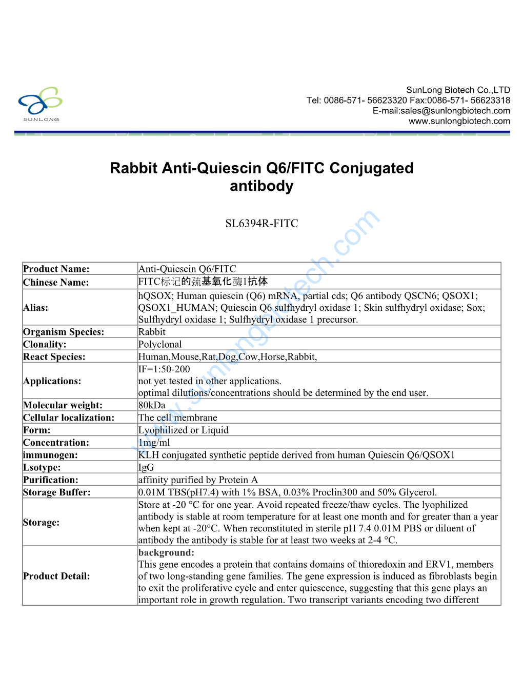 Rabbit Anti-Quiescin Q6/FITC Conjugated Antibody