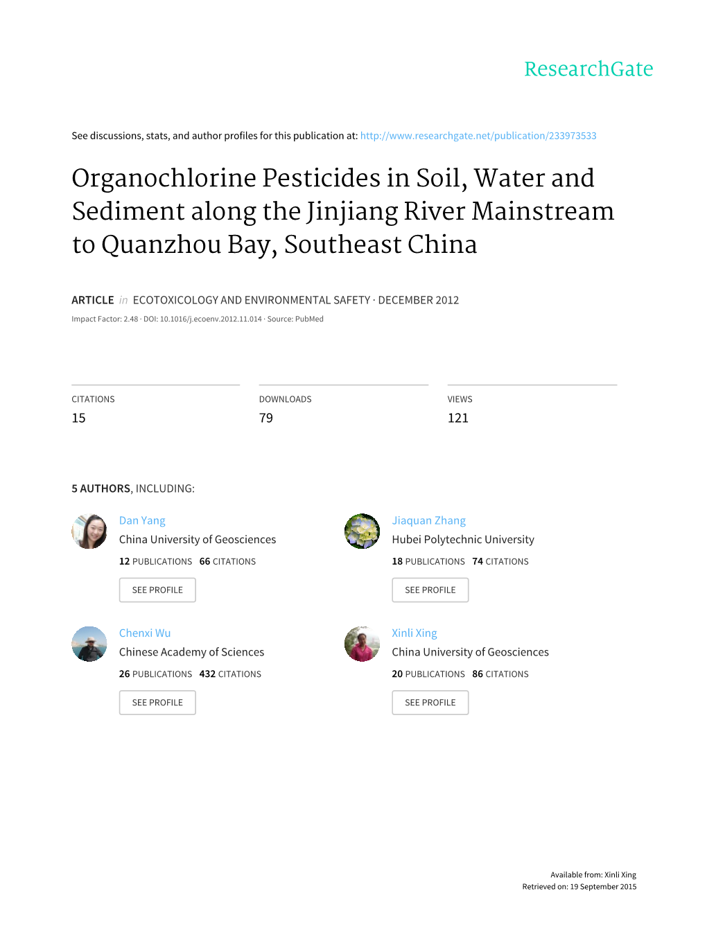 Organochlorine Pesticides in Soil, Water and Sediment Along the Jinjiang River Mainstream to Quanzhou Bay, Southeast China