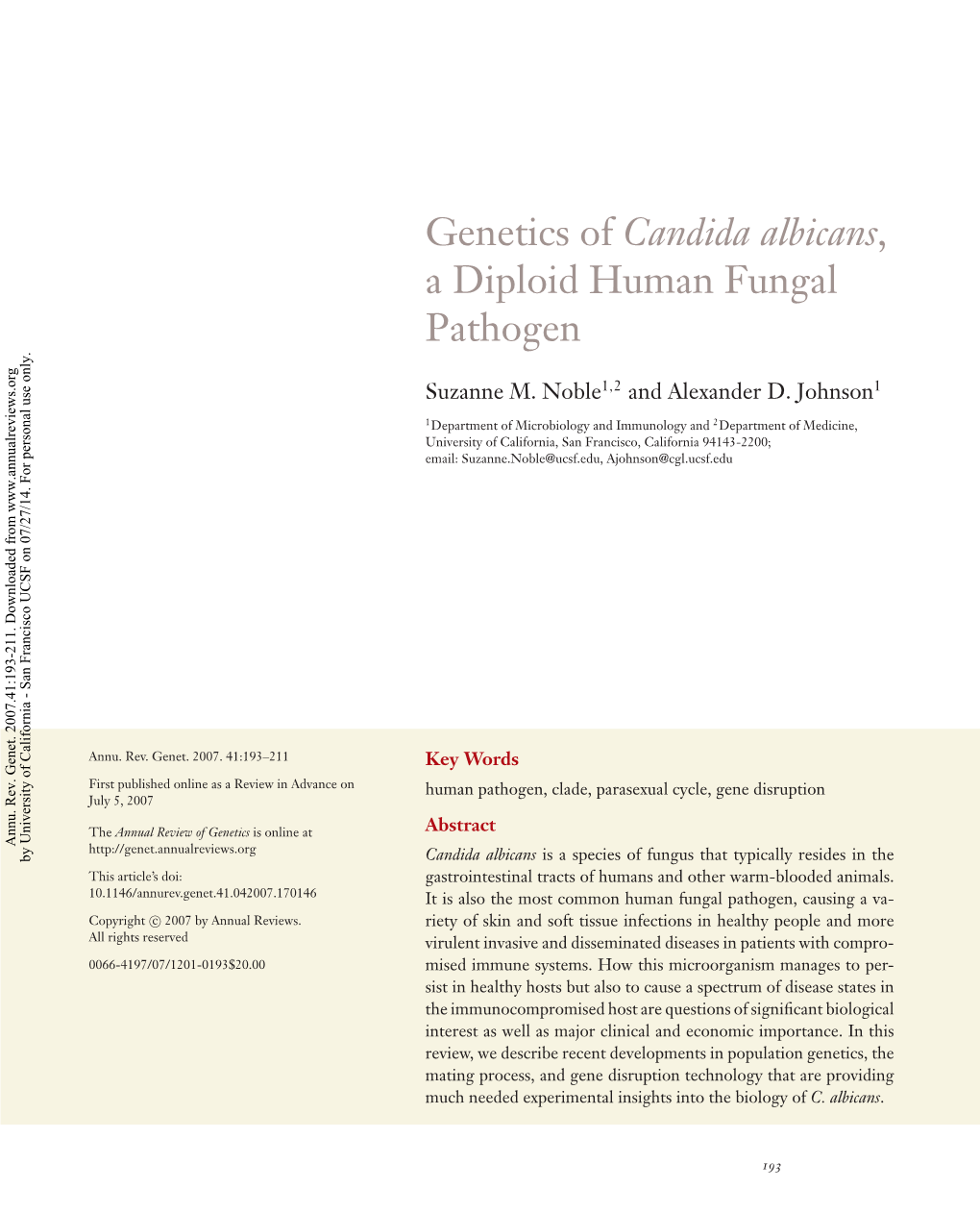 Candida Albicans, a Diploid Human Fungal Pathogen