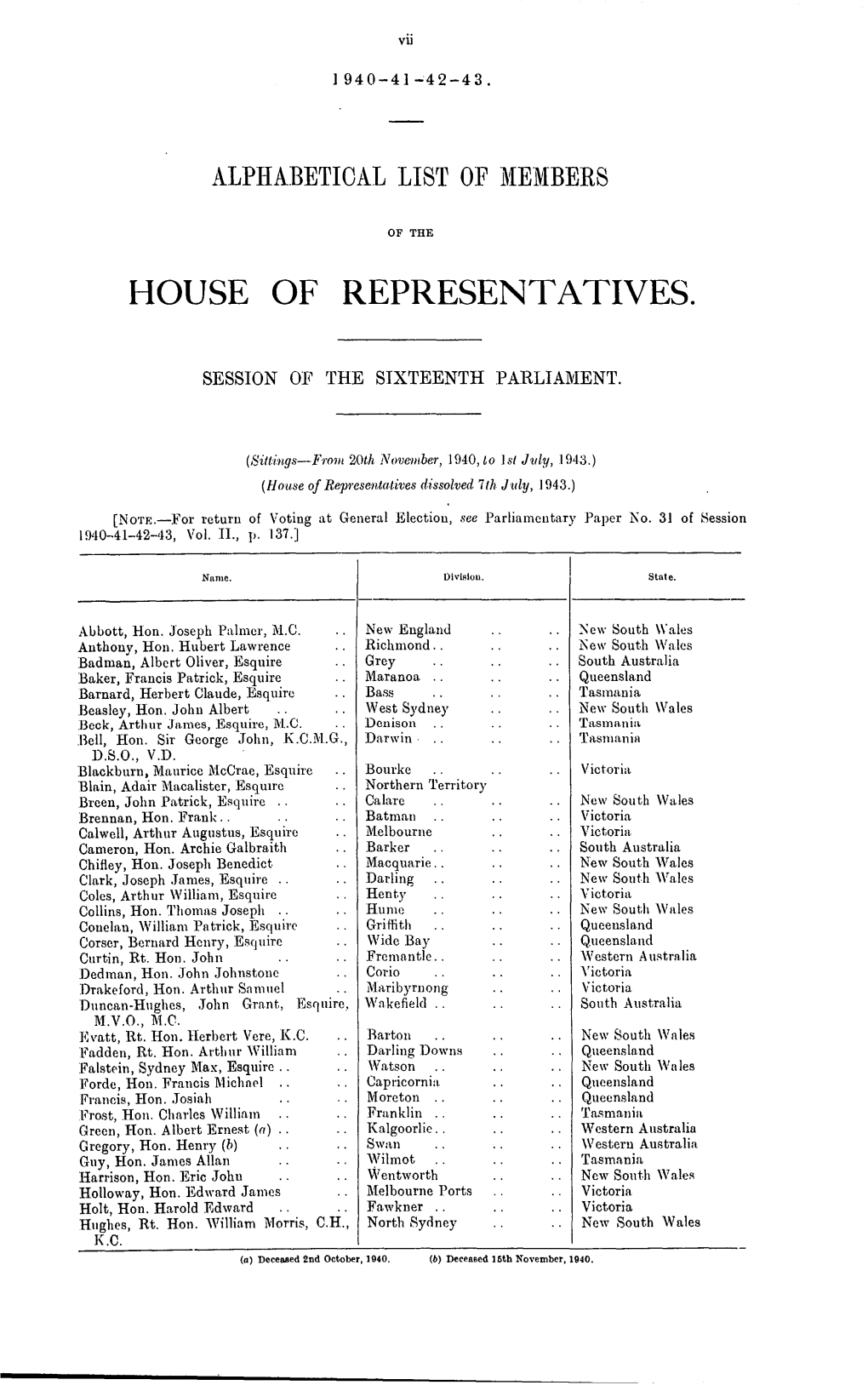 House of Representatives