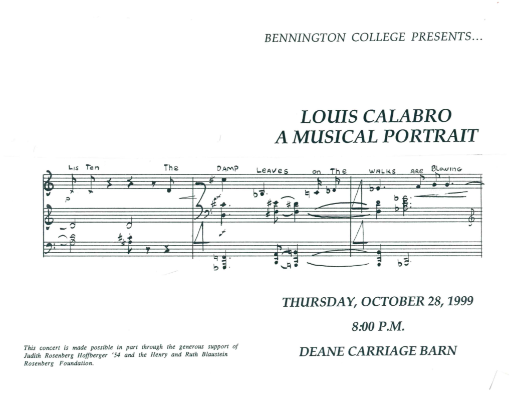 Bennington College Presents ... Louis Calabro a Musical Portrait