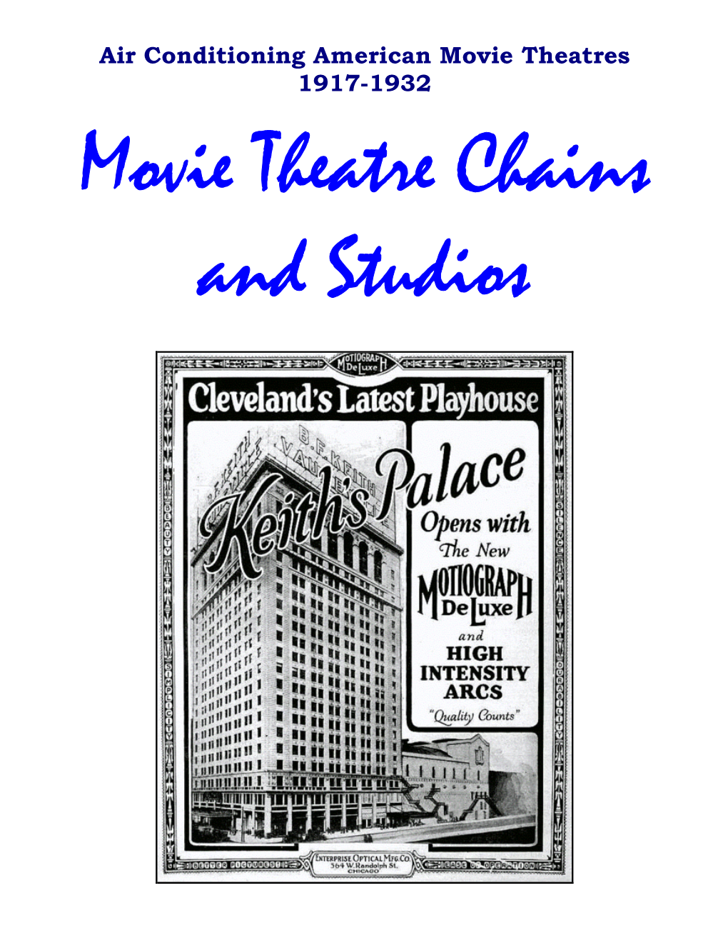 Air Conditioning American Movie Theatres 1917-1932