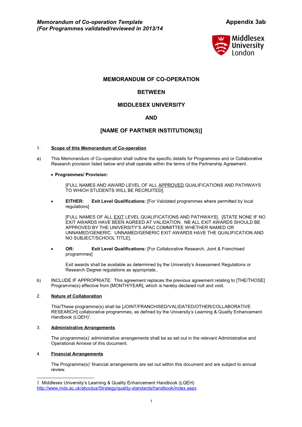 Memorandum of Co-Operation Template Appendix 3Ab