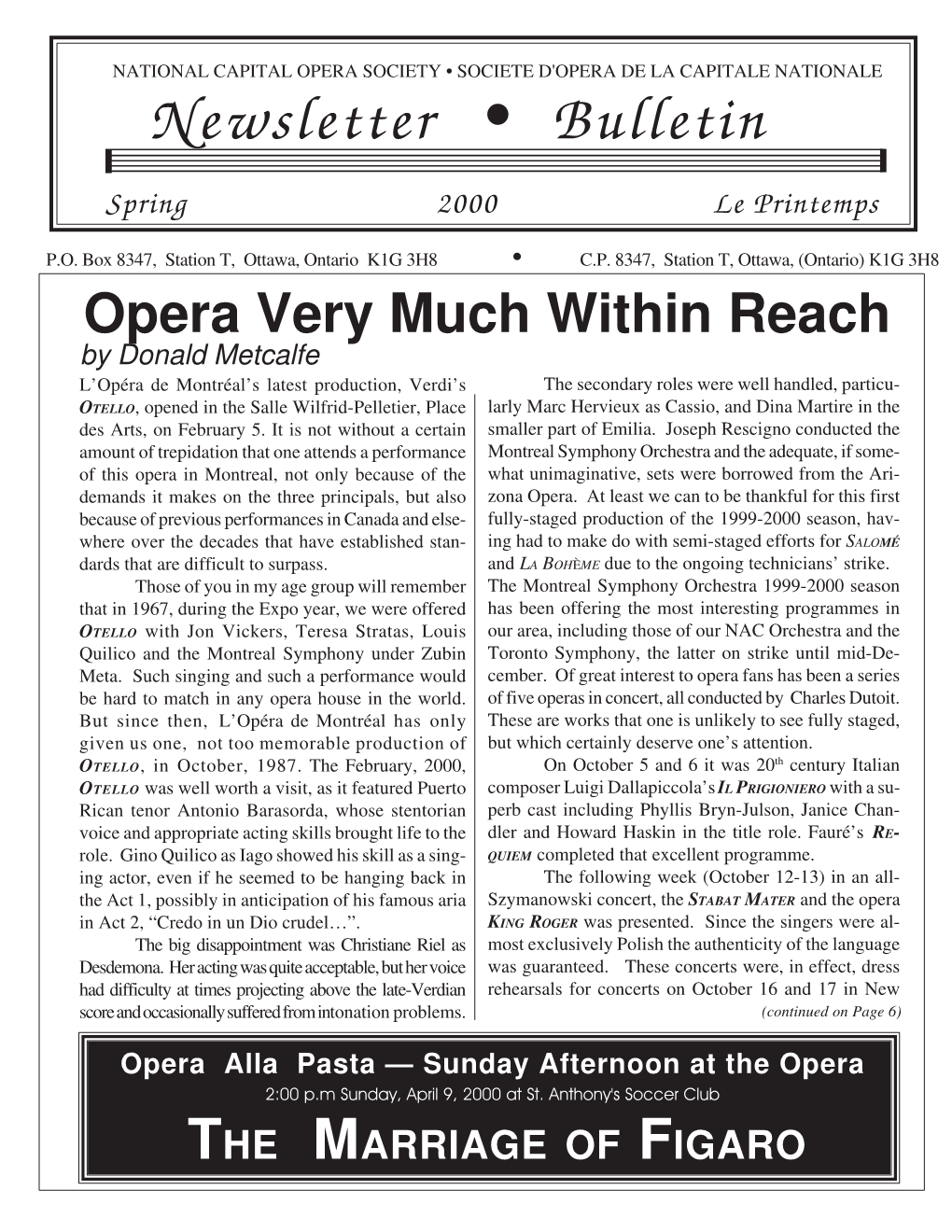 Newsletter • Bulletin Spring 2000 Le Printemps