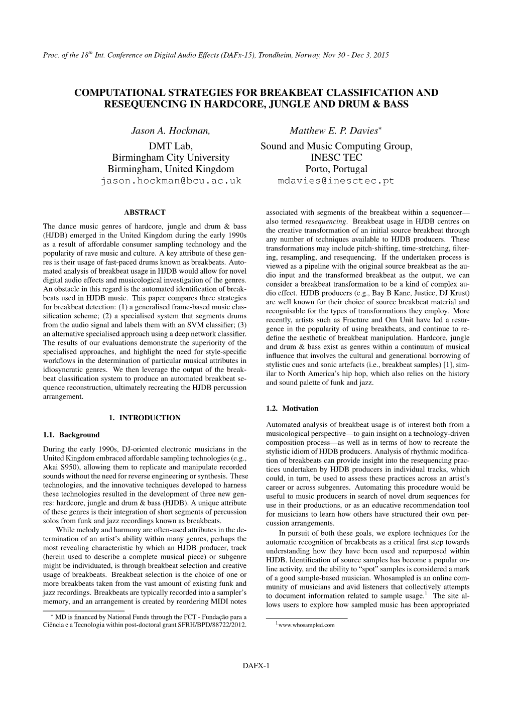 Computational Strategies for Breakbeat Classification and Resequencing in Hardcore, Jungle and Drum & Bass