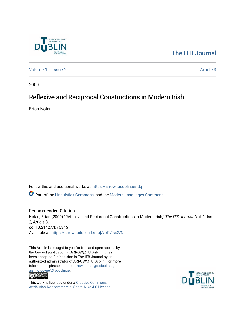 Reflexive and Reciprocal Constructions in Modern Irish