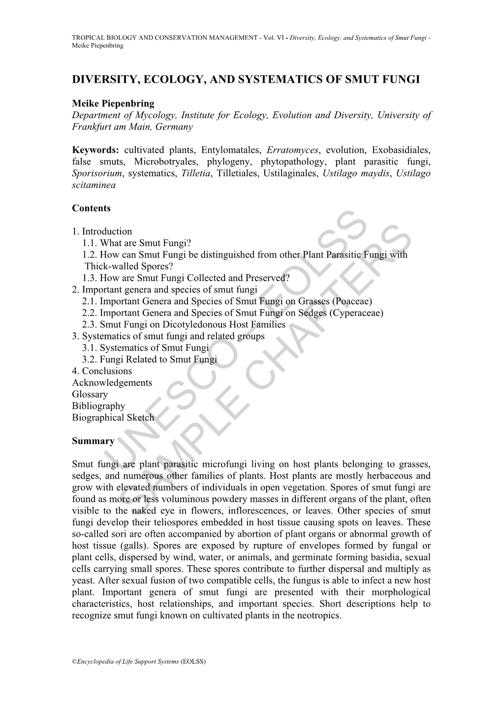 Diversity, Ecology, and Systematics of Smut Fungi - Meike Piepenbring