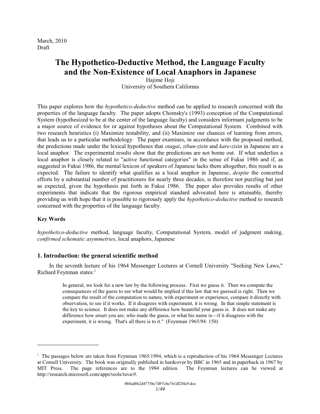 The Hypothetico-Deductive Method, the Language Faculty