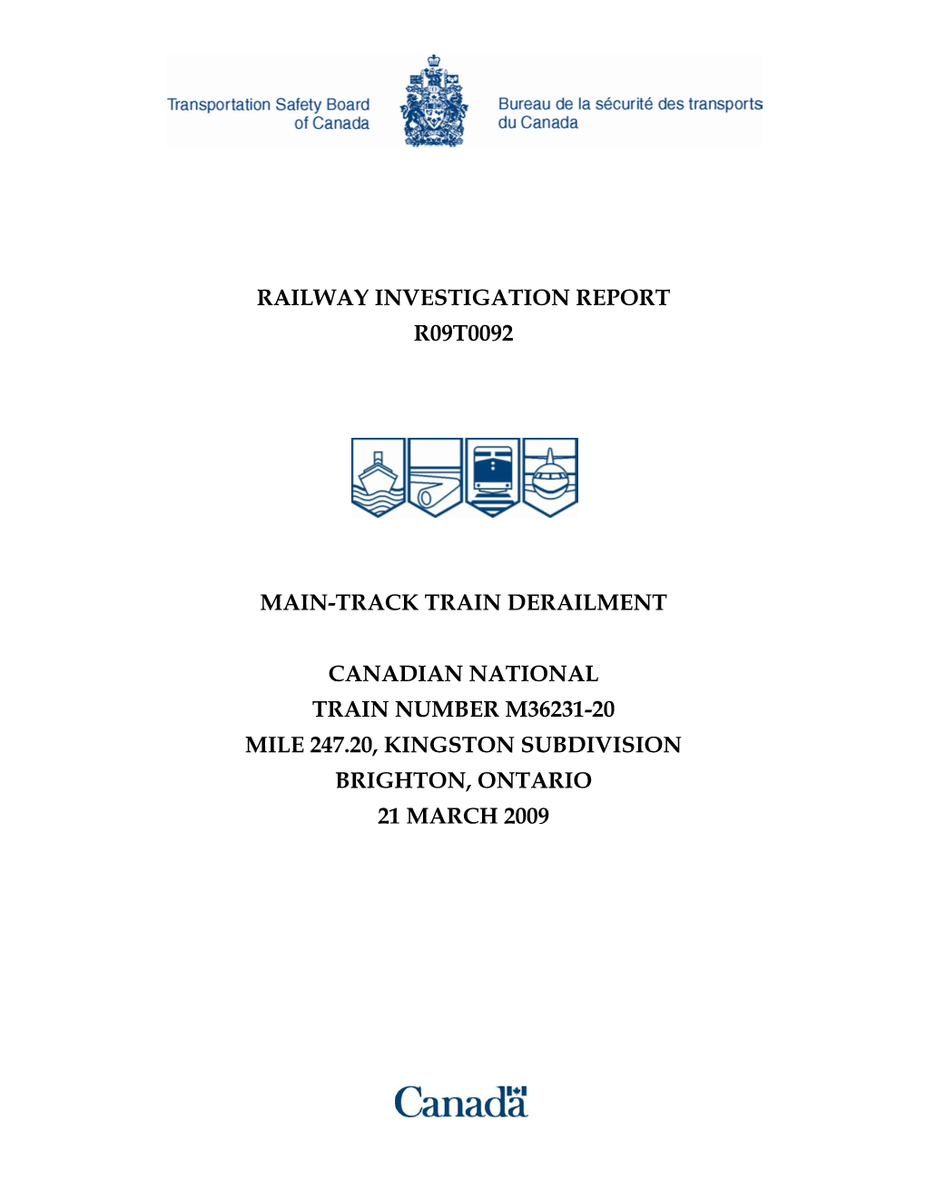 Railway Investigation Report R09t0092 Main-Track Train