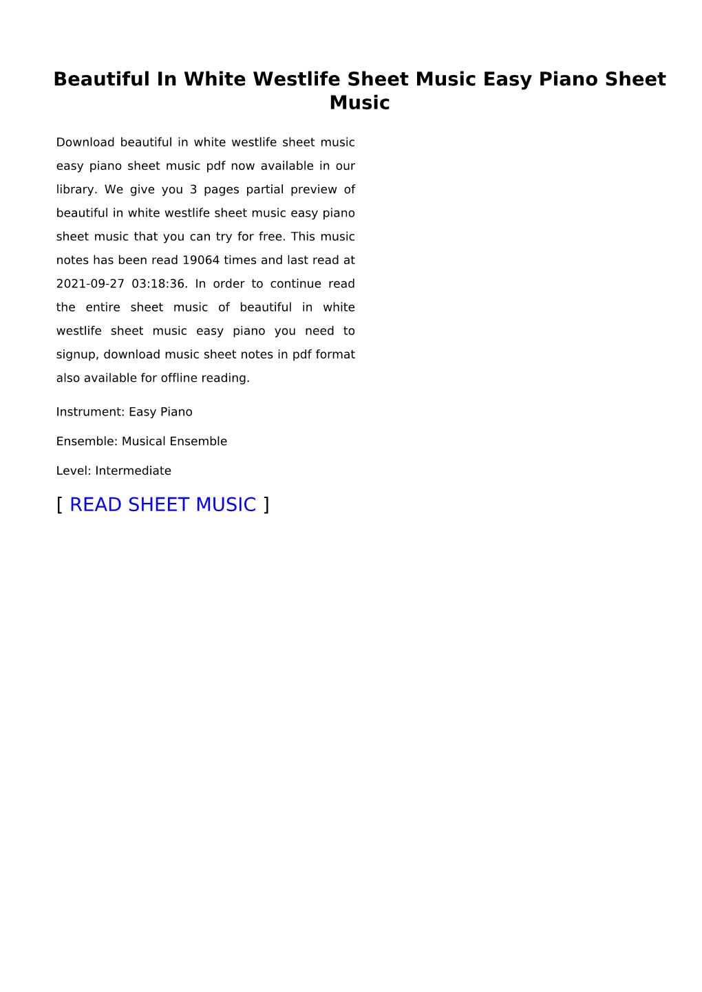 Beautiful in White Westlife Sheet Music Easy Piano Sheet Music