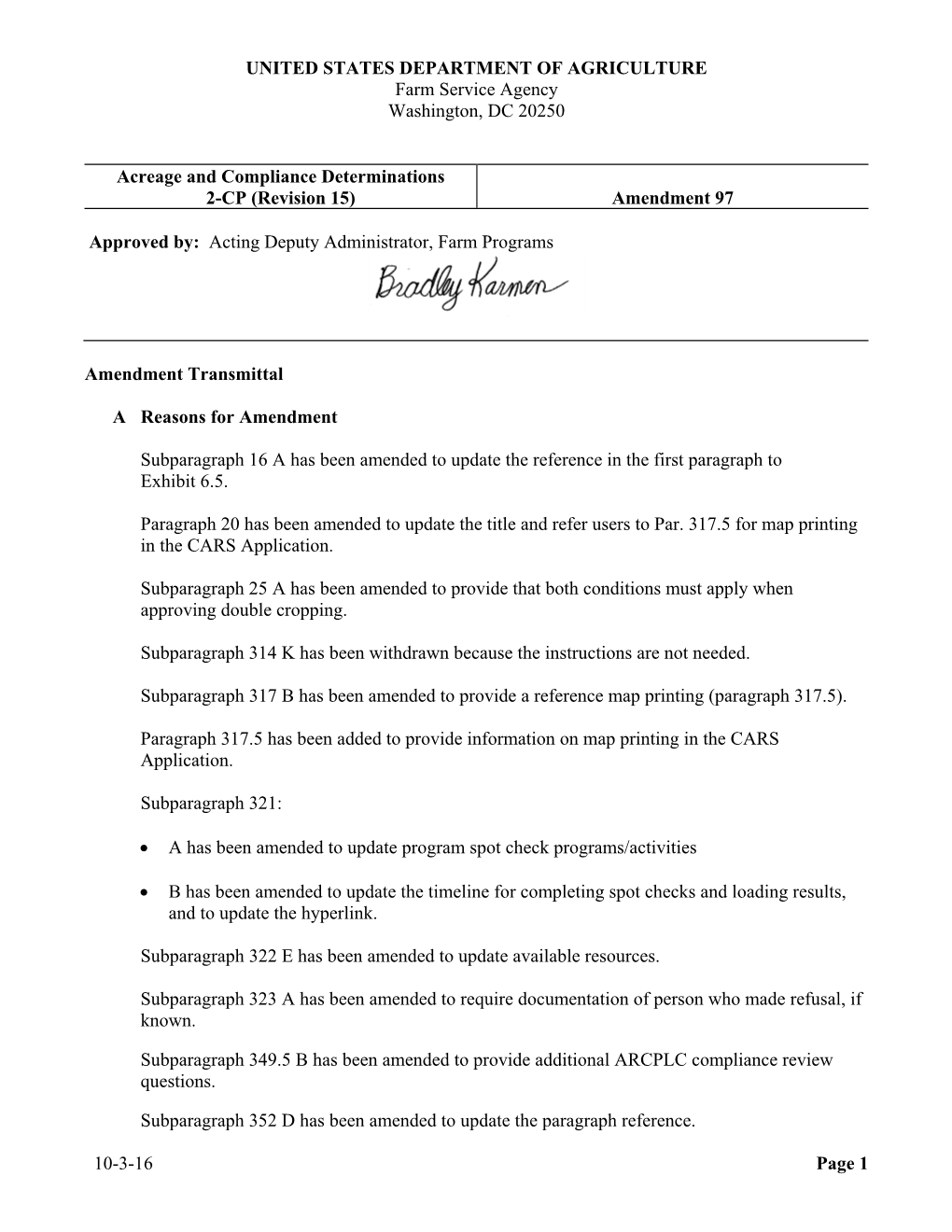 UNITED STATES DEPARTMENT of AGRICULTURE Farm Service Agency Washington, DC 20250