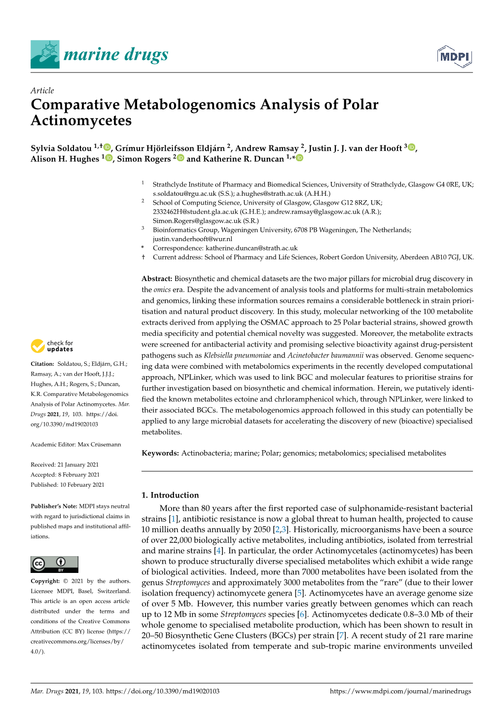 Comparative Metabologenomics Analysis of Polar Actinomycetes