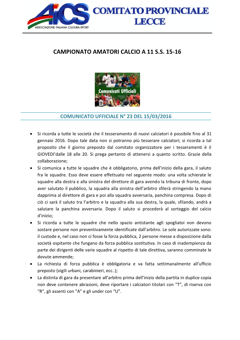 Campionato Amatori Calcio a 11 S.S. 15-16