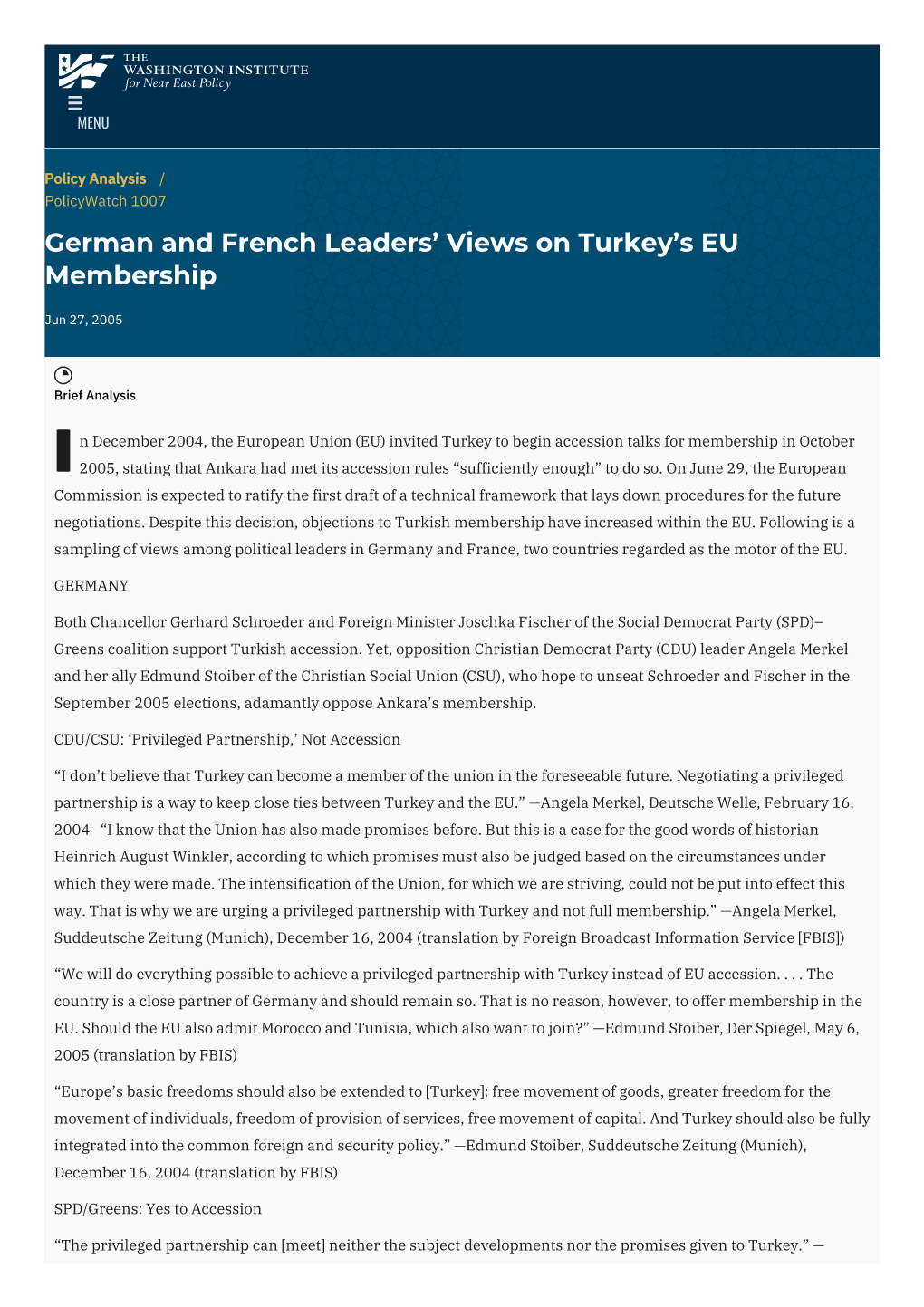 German and French Leaders' Views On