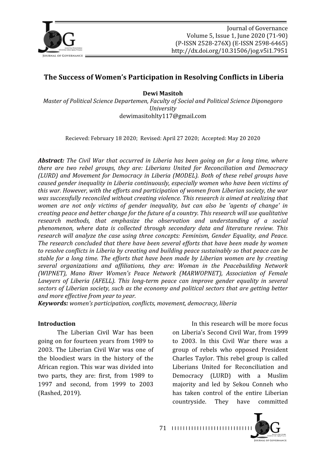 The Success of Women's Participation in Resolving Conflicts in Liberia