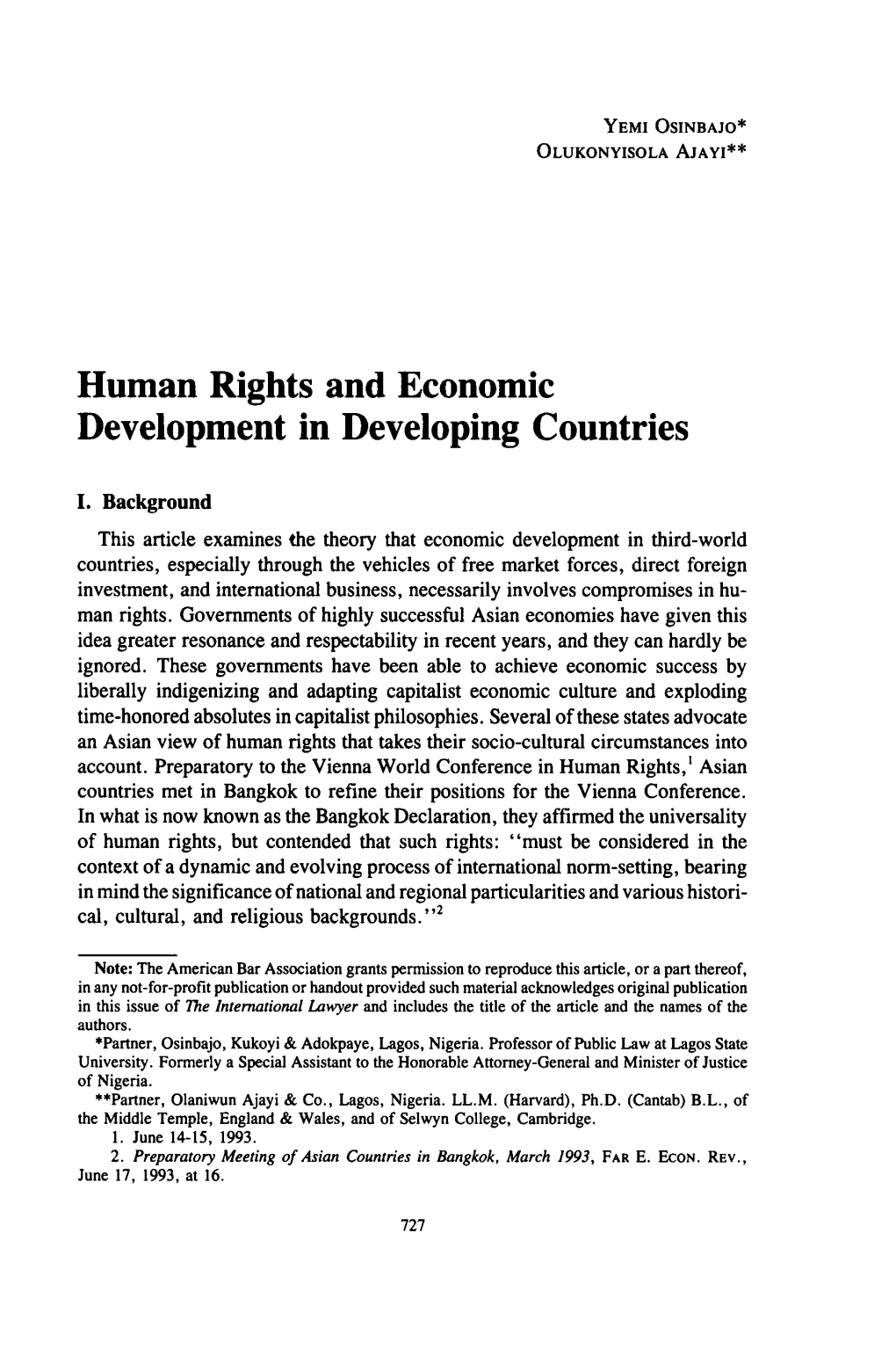 Human Rights and Economic Development in Devloping Countries