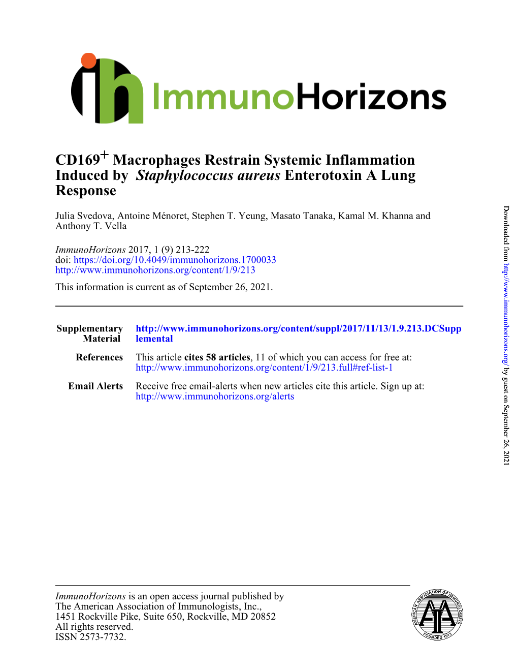 Response Enterotoxin a Lung Staphylococcus Aureus Induced By