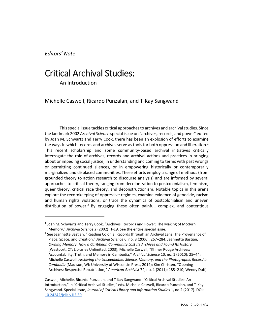 Critical Archival Studies: an Introduction