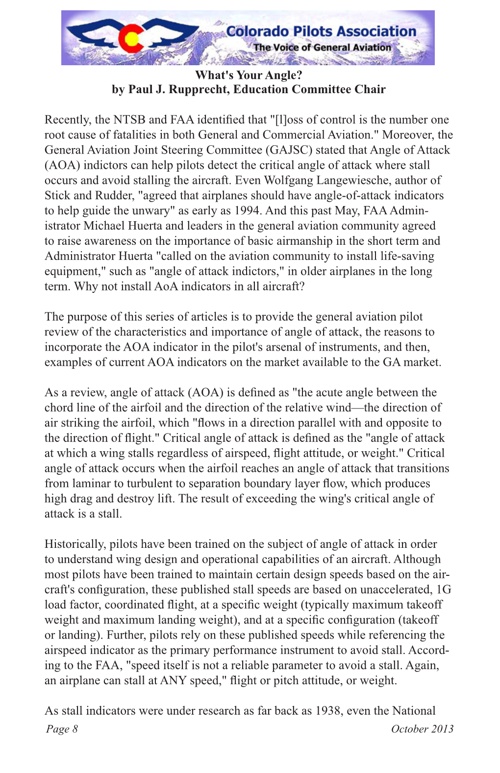 What's Your Angle? by Paul J. Rupprecht, Education Committee Chair