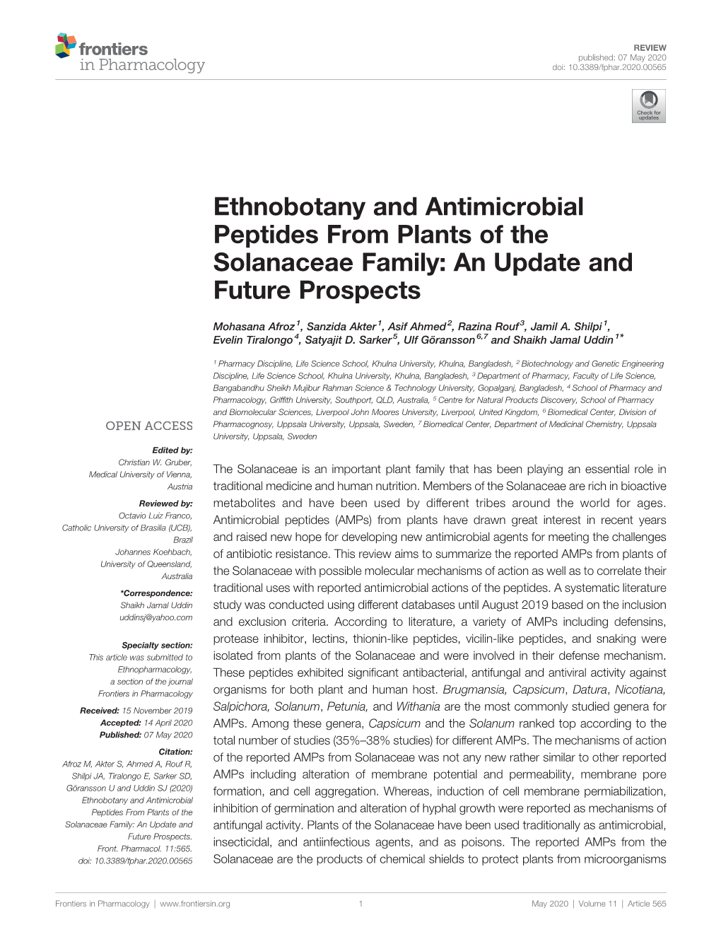 Ethnobotany and Antimicrobial Peptides from Plants of the Solanaceae Family: an Update and Future Prospects