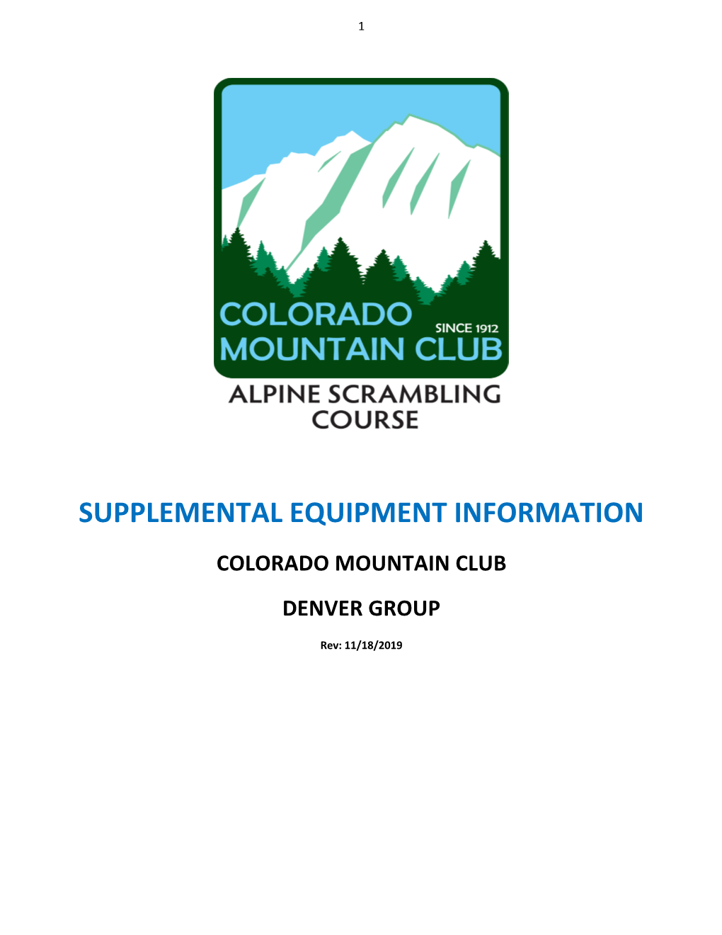Supplemental Equipment Information Colorado Mountain Club Denver Group