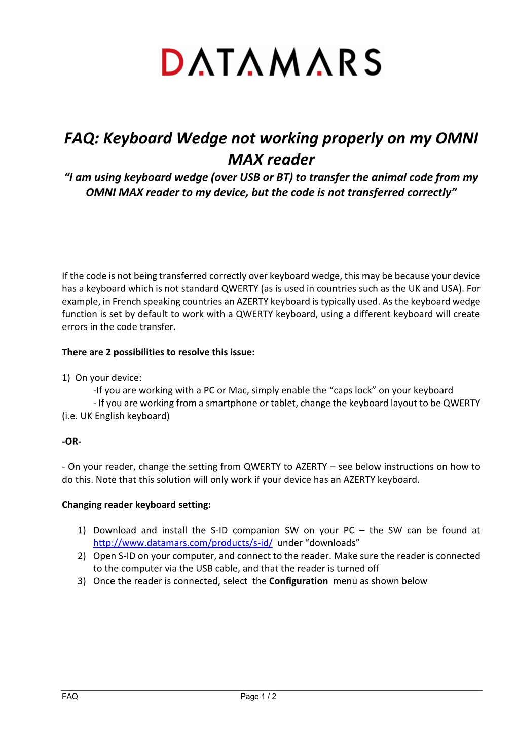 FAQ: Keyboard Wedge Not Working Properly on My OMNI MAX Reader