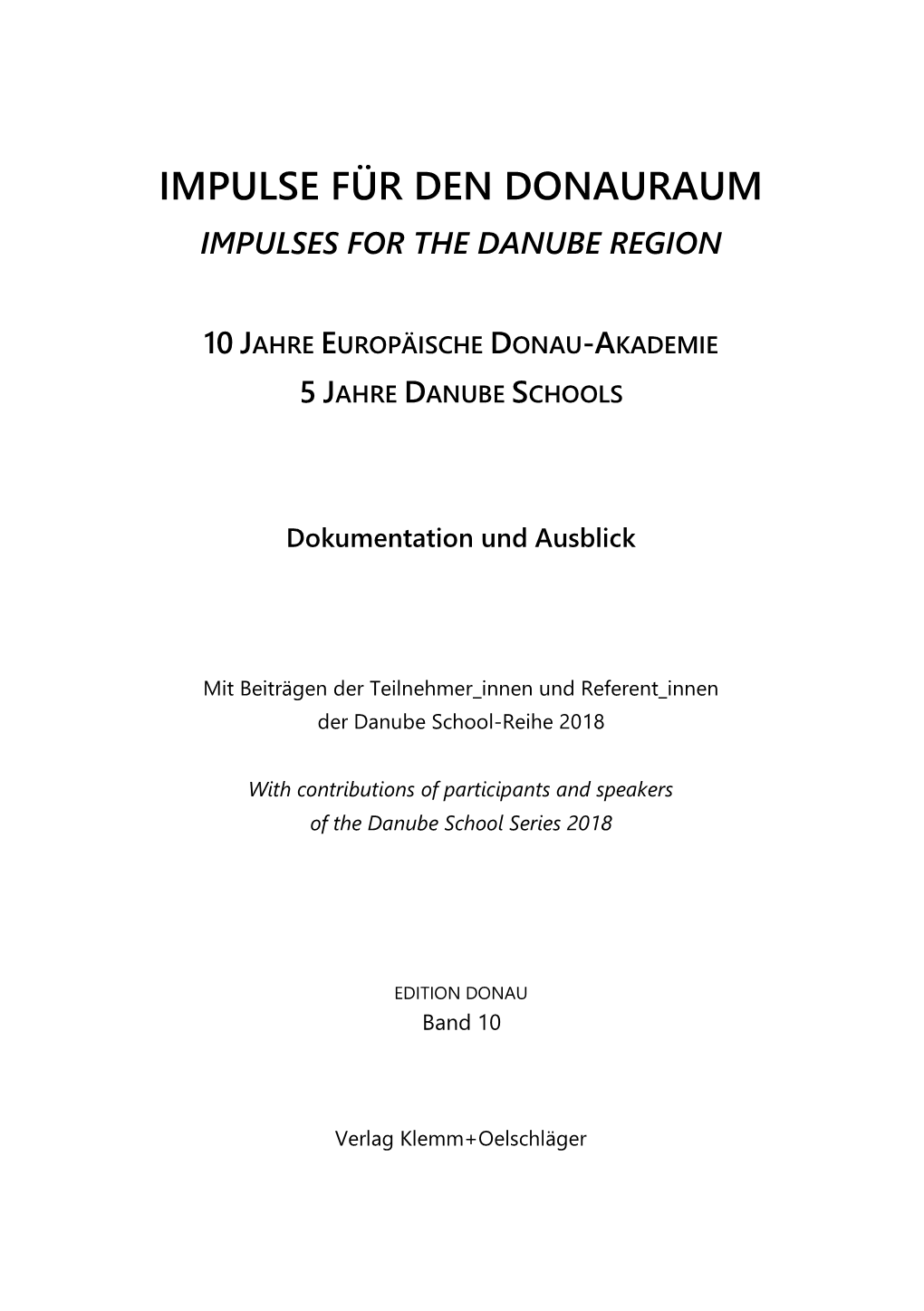 Impulse Für Den Donauraum Impulses for the Danube Region