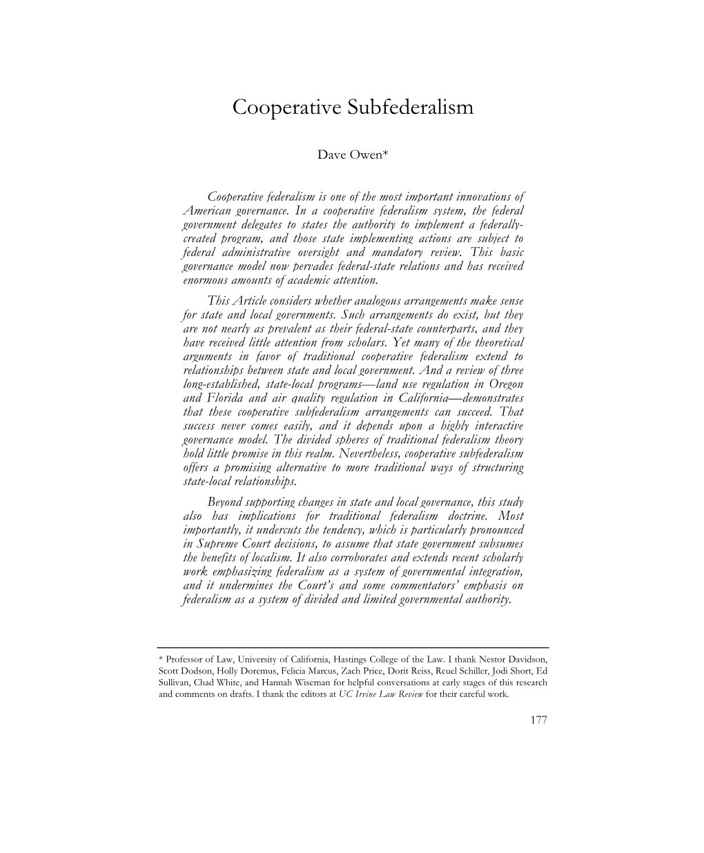 Cooperative Subfederalism