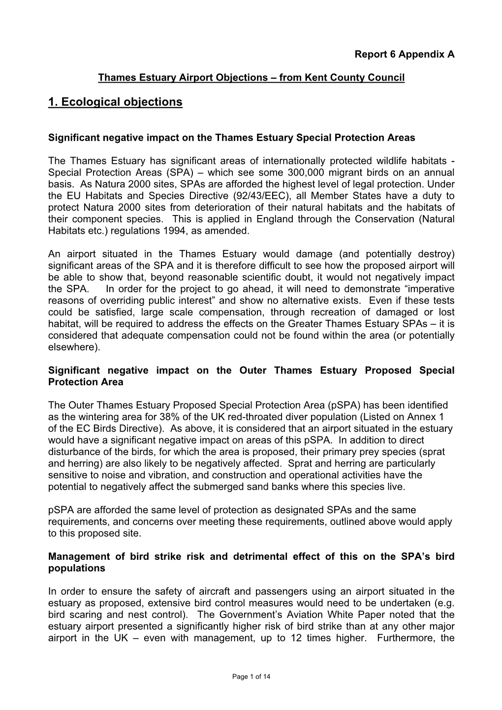 Thames Estuary Airport Objections – from Kent County Council