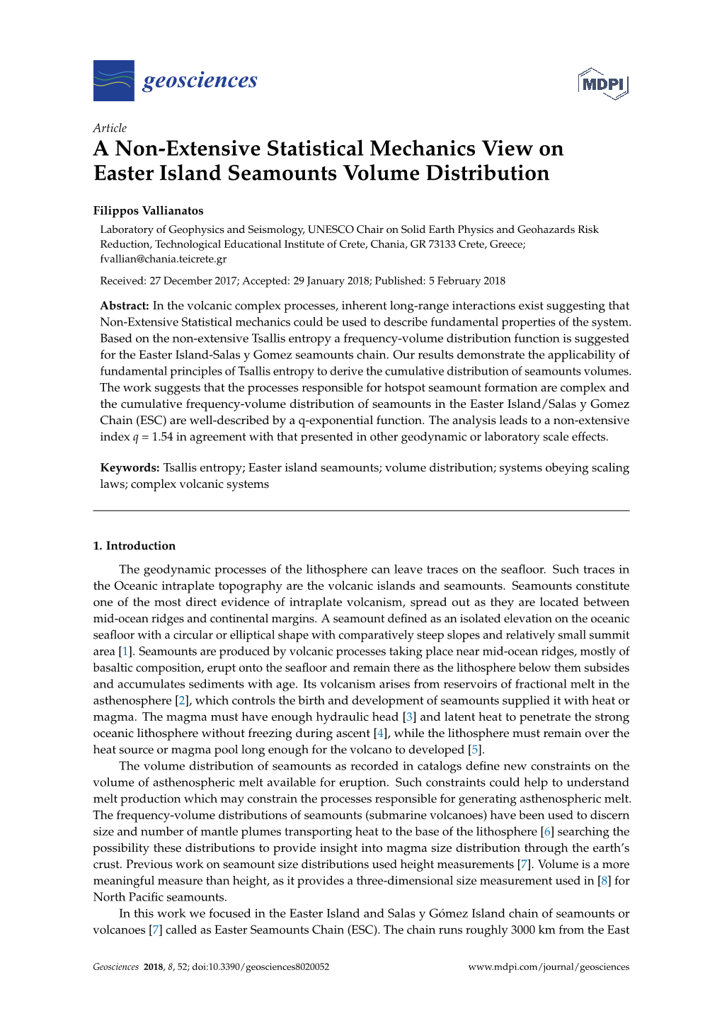 A Non-Extensive Statistical Mechanics View on Easter Island Seamounts Volume Distribution