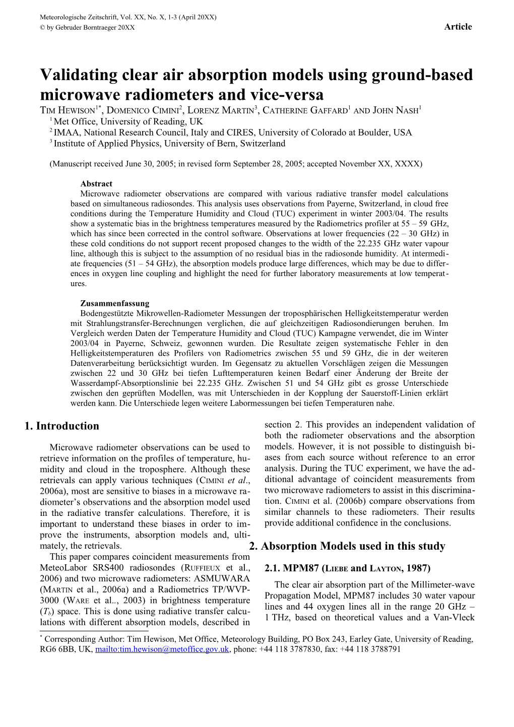 Validation of Microwave Radiometer Measurements in Clear Air