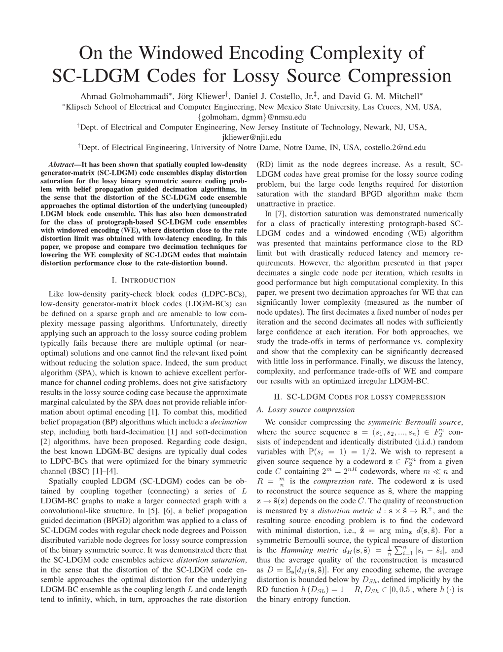 On the Windowed Encoding Complexity of SC-LDGM Codes for Lossy Source Compression Ahmad Golmohammadi∗, J¨Org Kliewer†, Daniel J