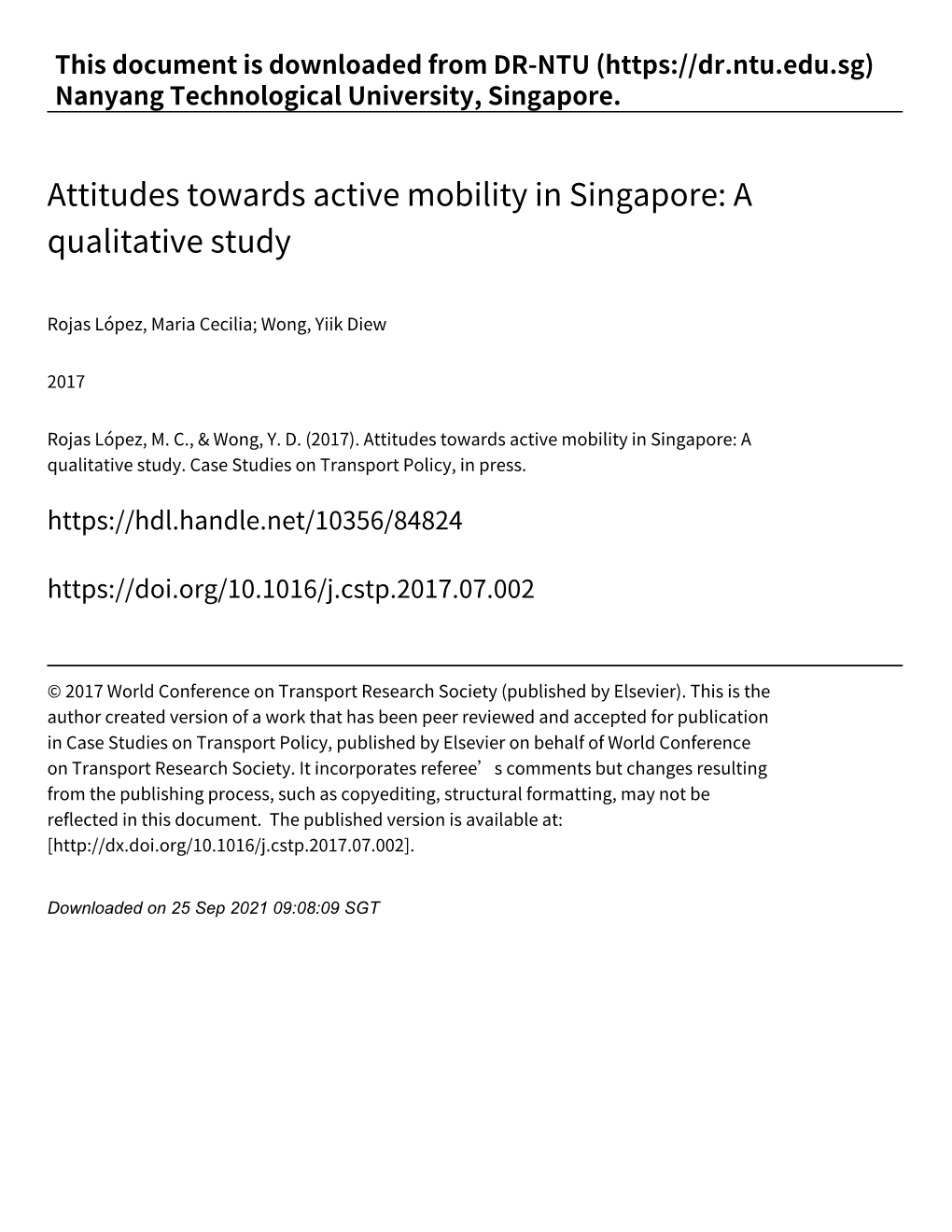 Attitudes Towards Active Mobility in Singapore: a Qualitative Study