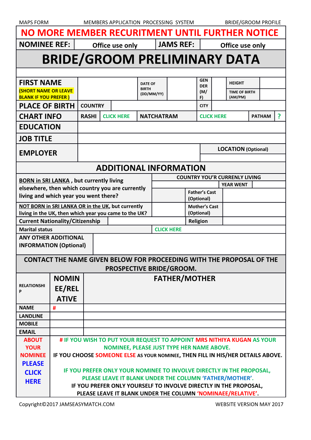 Maps Form Members Application Processing System Bride/Groom Profile