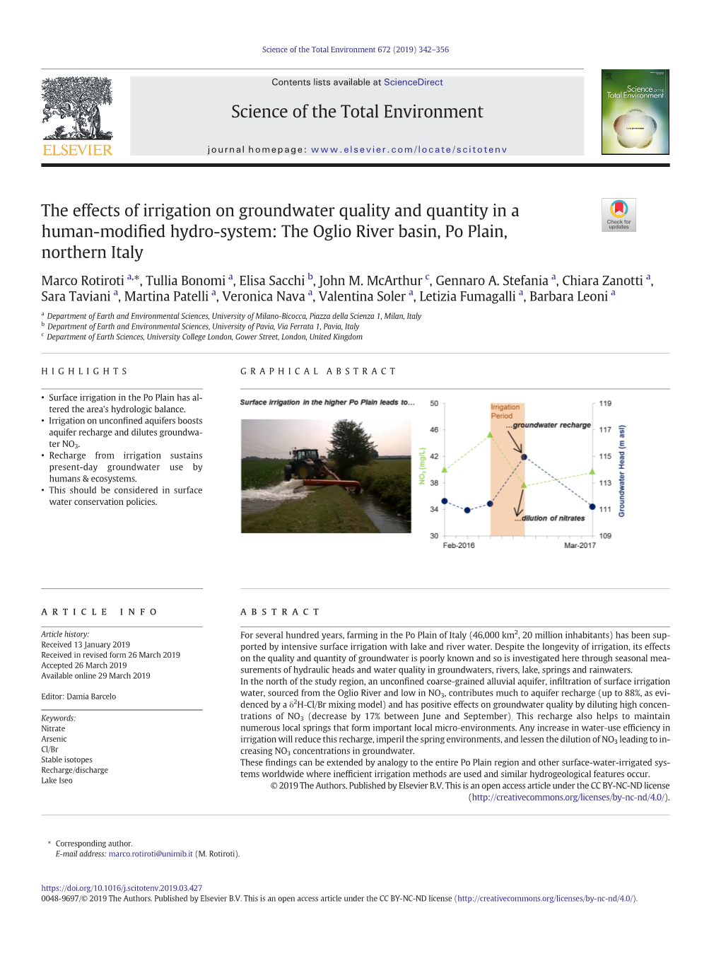 The Effects of Irrigation on Groundwater Quality and Quantity in a Human-Modiﬁed Hydro-System: the Oglio River Basin, Po Plain, Northern Italy