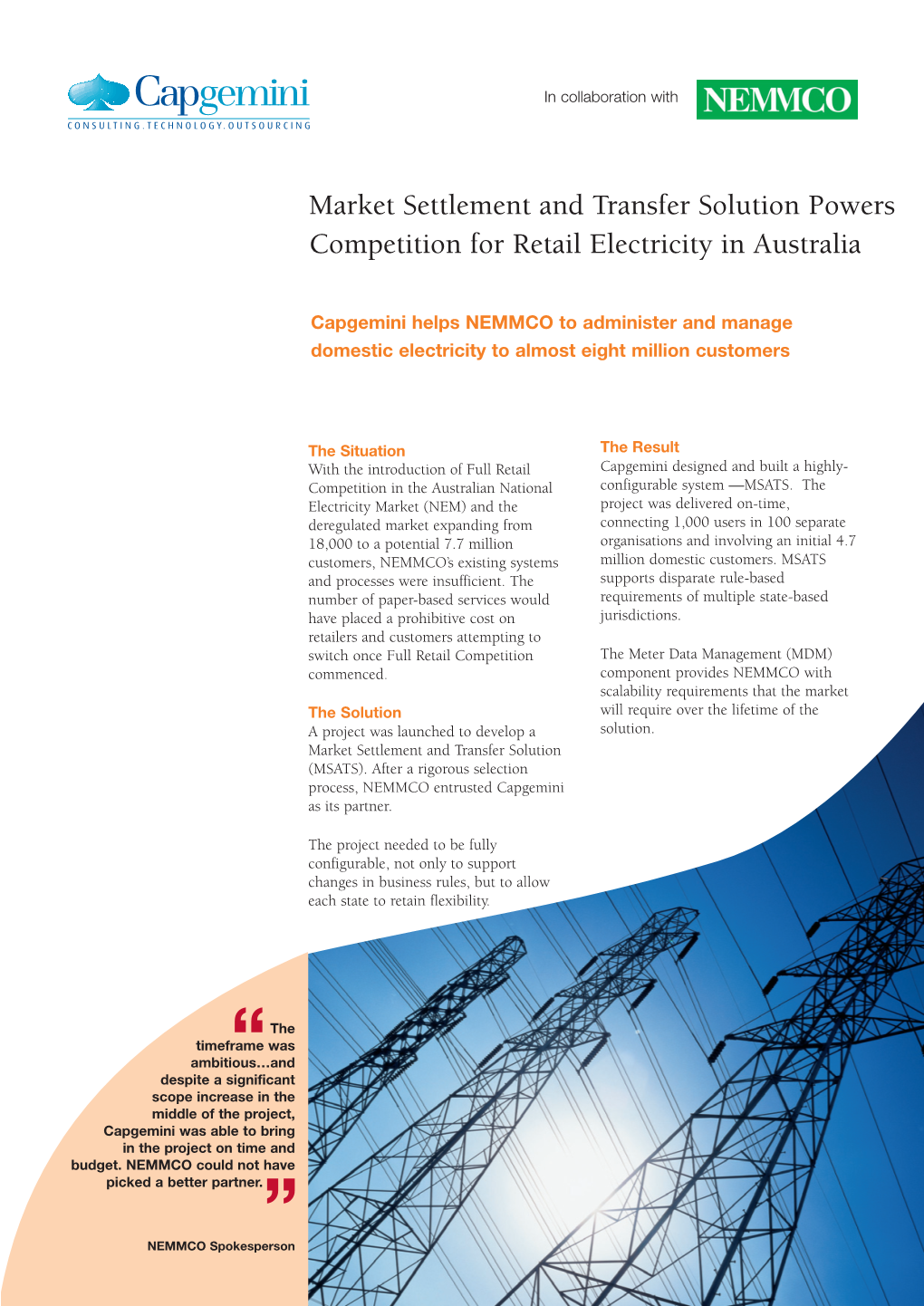 Market Settlement and Transfer Solution Powers Competition for Retail Electricity in Australia