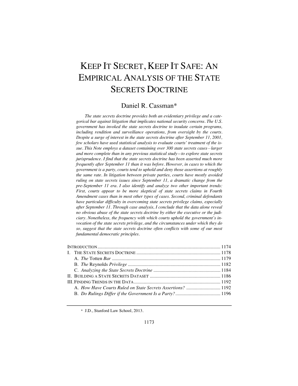 An Empirical Analysis of the State Secrets Doctrine