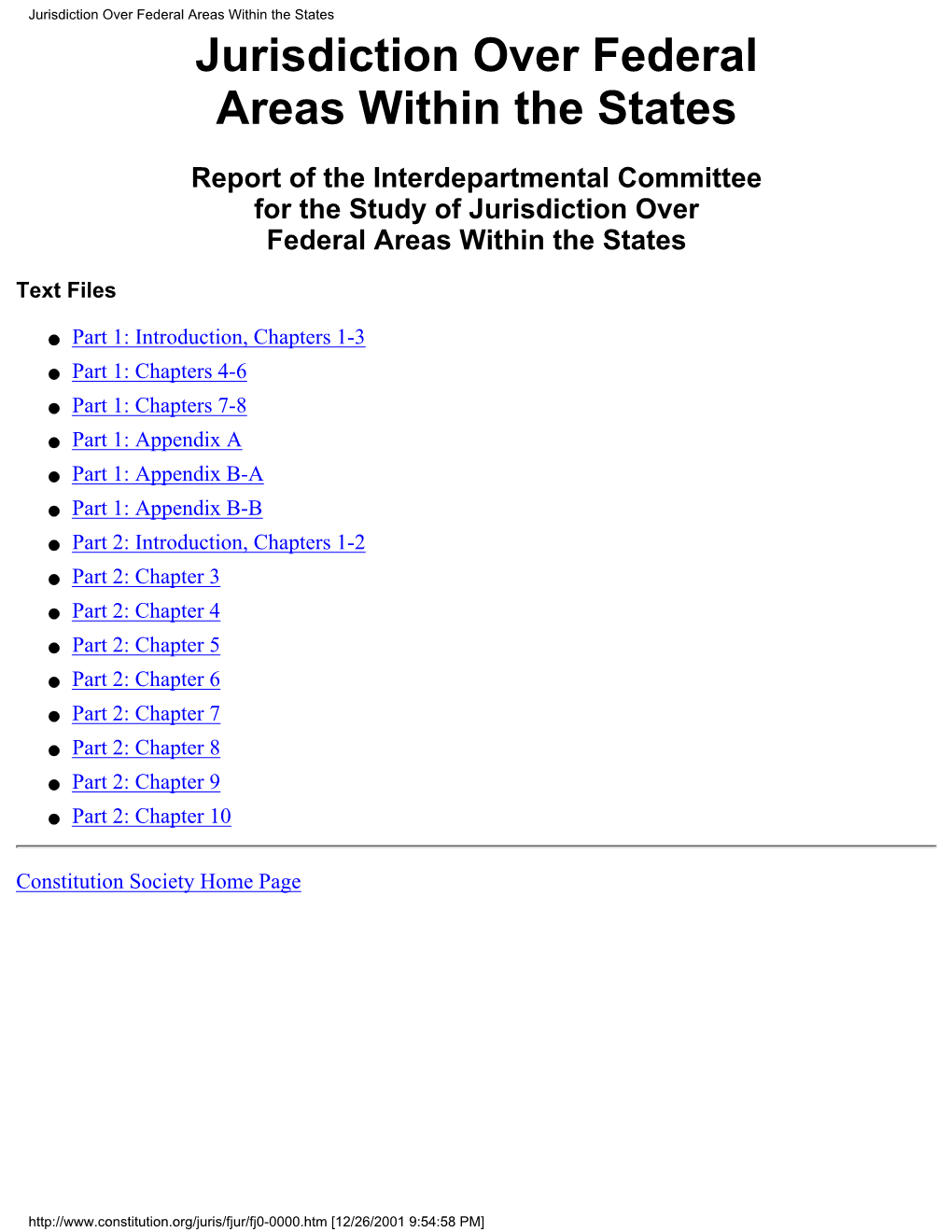 Jurisdiction Over Federal Areas Within the States Jurisdiction Over Federal Areas Within the States