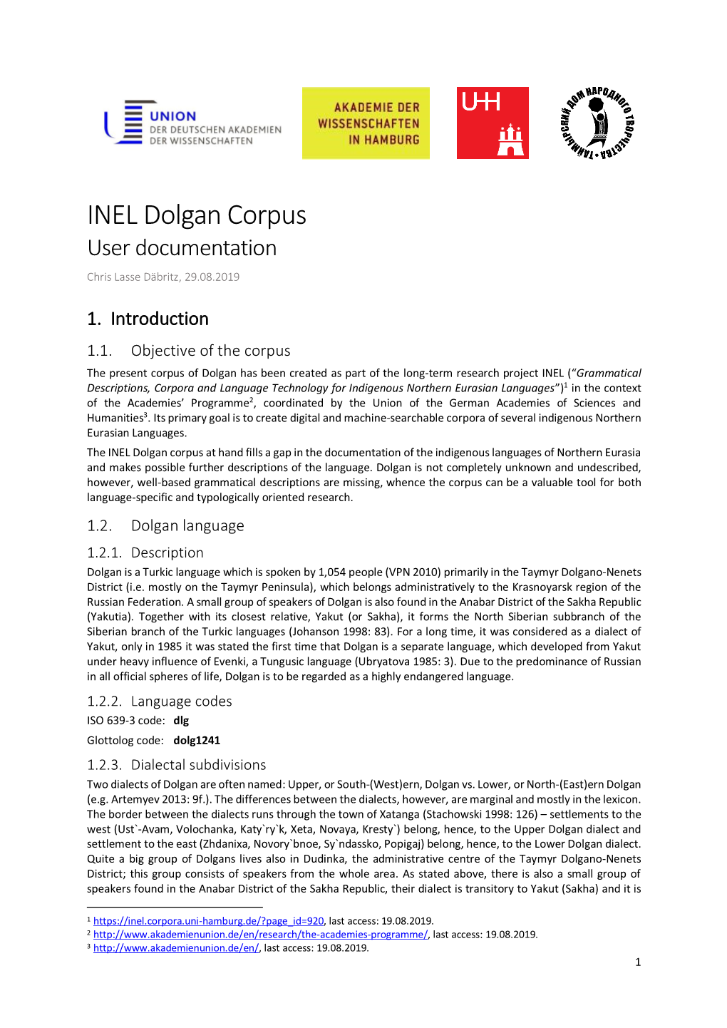 INEL Dolgan Corpus User Documentation Chris Lasse Däbritz, 29.08.2019