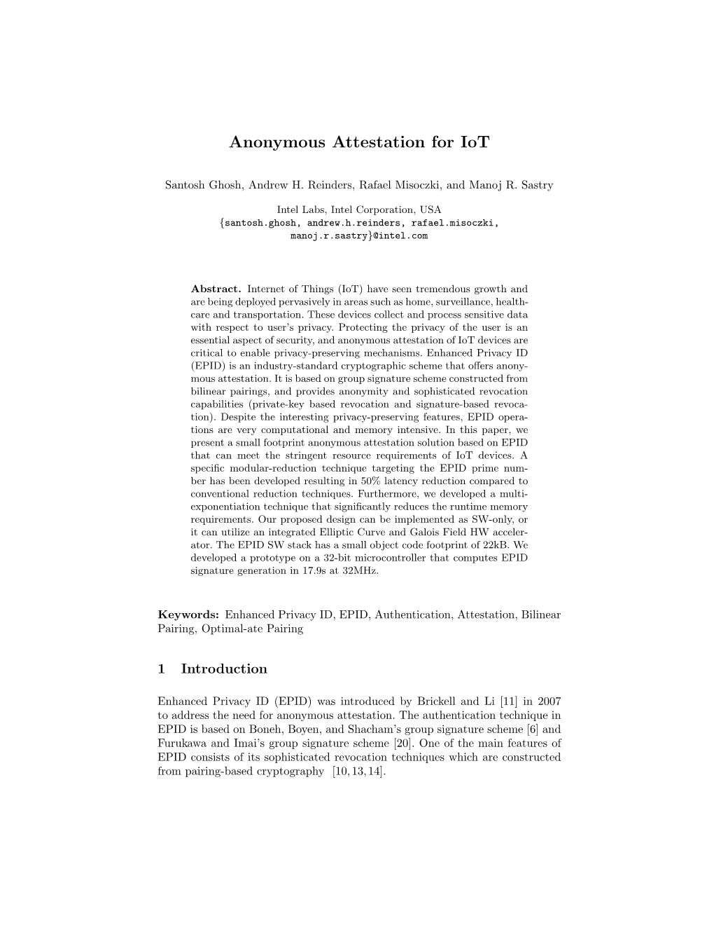 Anonymous Attestation for Iot