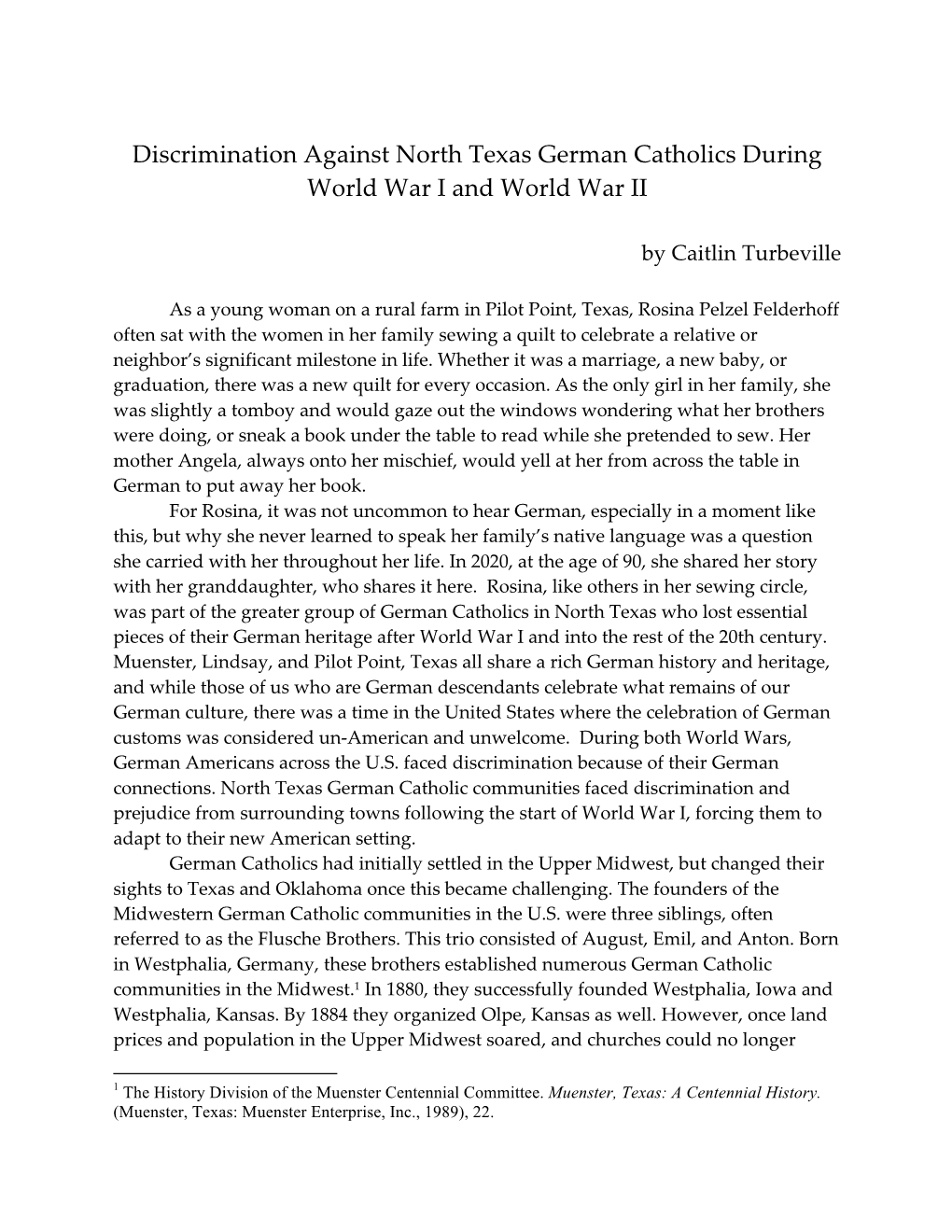 Discrimination Against North Texas German Catholics During World War I and World War II